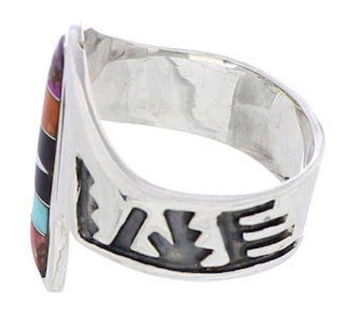 Southwest Sterling Silver Multicolor Inlay Ring Size 5-1/4 EX61173